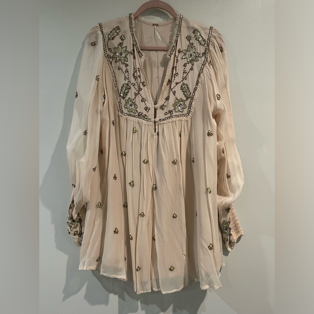 Beaded Free People Long Sleeve Tunic/Dress